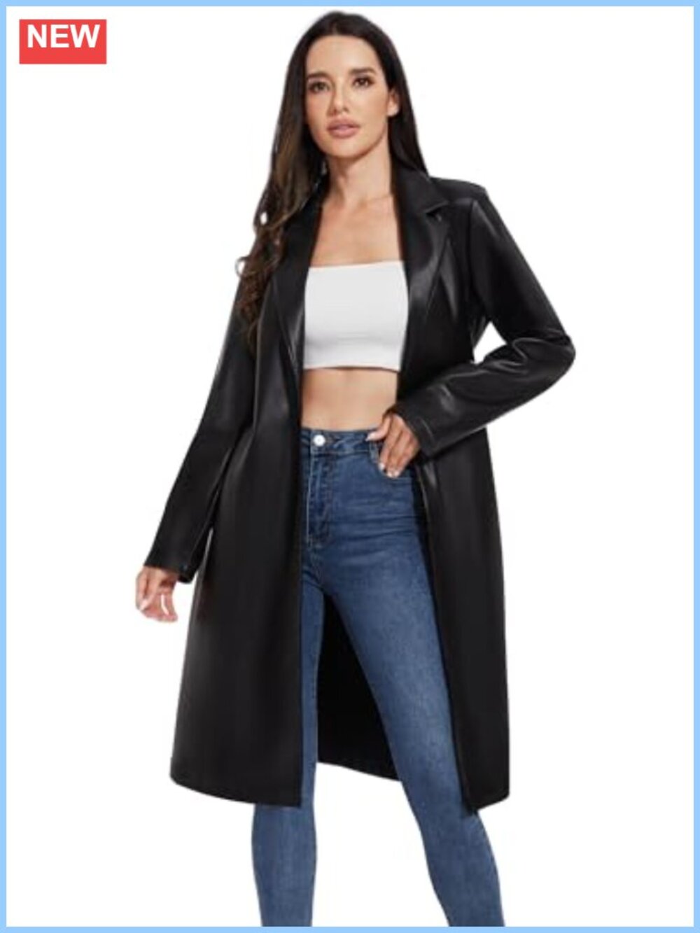 Faux Leather Moto Biker Trench Coat Long Sleeve Plus Size Fall Winter